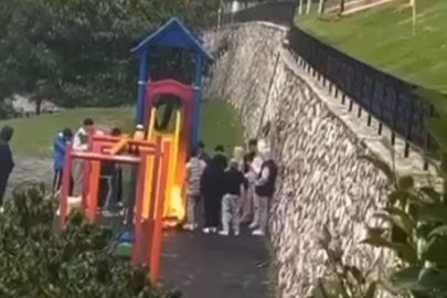 Çocuk parkında toplanıp kaydırağı yaktılar