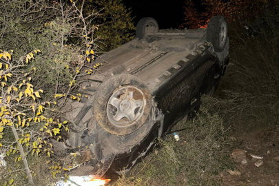 İnegöl'de kontrolden çıkan otomobil şarampole yuvarlandı