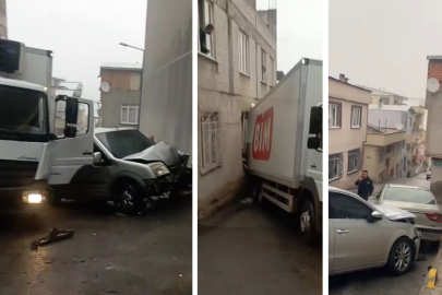Freni patlayan kamyon, 3 araca ve eve çarptı