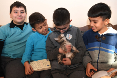 Bu kütüphanede çocuklar kitap okurken kedileri de seviyor
