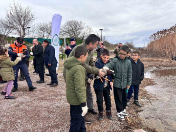 Minik öğrenciler, avuçlarına sığmayan ördekleri doğaya saldı