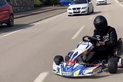 Go kart sürücüsü pisti şaşırdı, trafiğe çıkıp drift attı