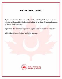 Bursa’da hissedilen depreme Bursa Valiliği’nden açıklama