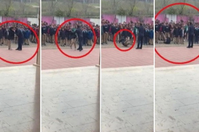 Okul müdürü, sinirlendiği öğrenciyi herkesin içinde darp etti