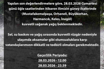 Bursa için sarı alarm: Kuvvetli yağış kapıda